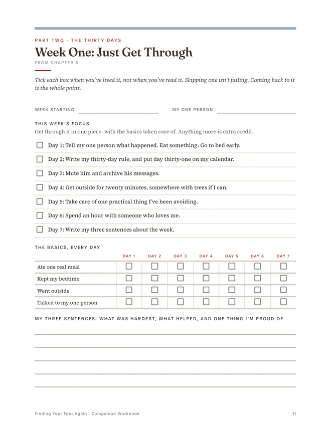 A page from Finding Your Feet Again: Workbook: Week One